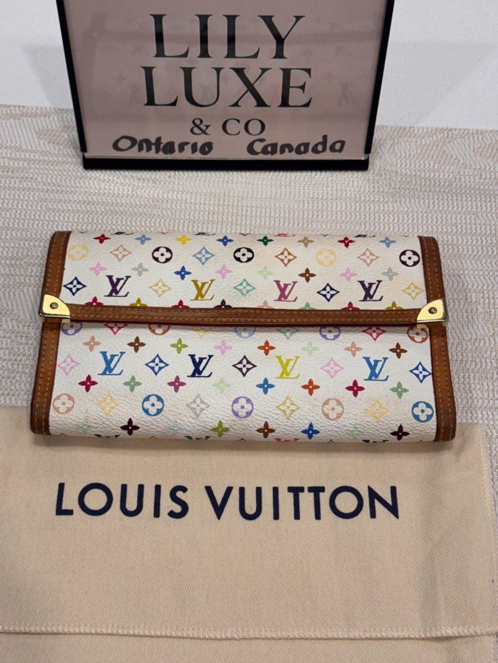 Louis Vuitton White Multicolor Monogram Continental Wallet with Brown Trim